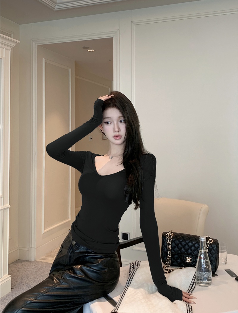 Long sleeve T-shirt V-neck bottoming shirt for women