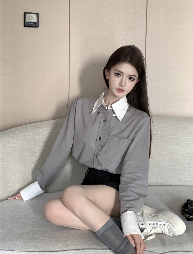 Autumn long sleeve cotton shirt cuff mixed colors tops