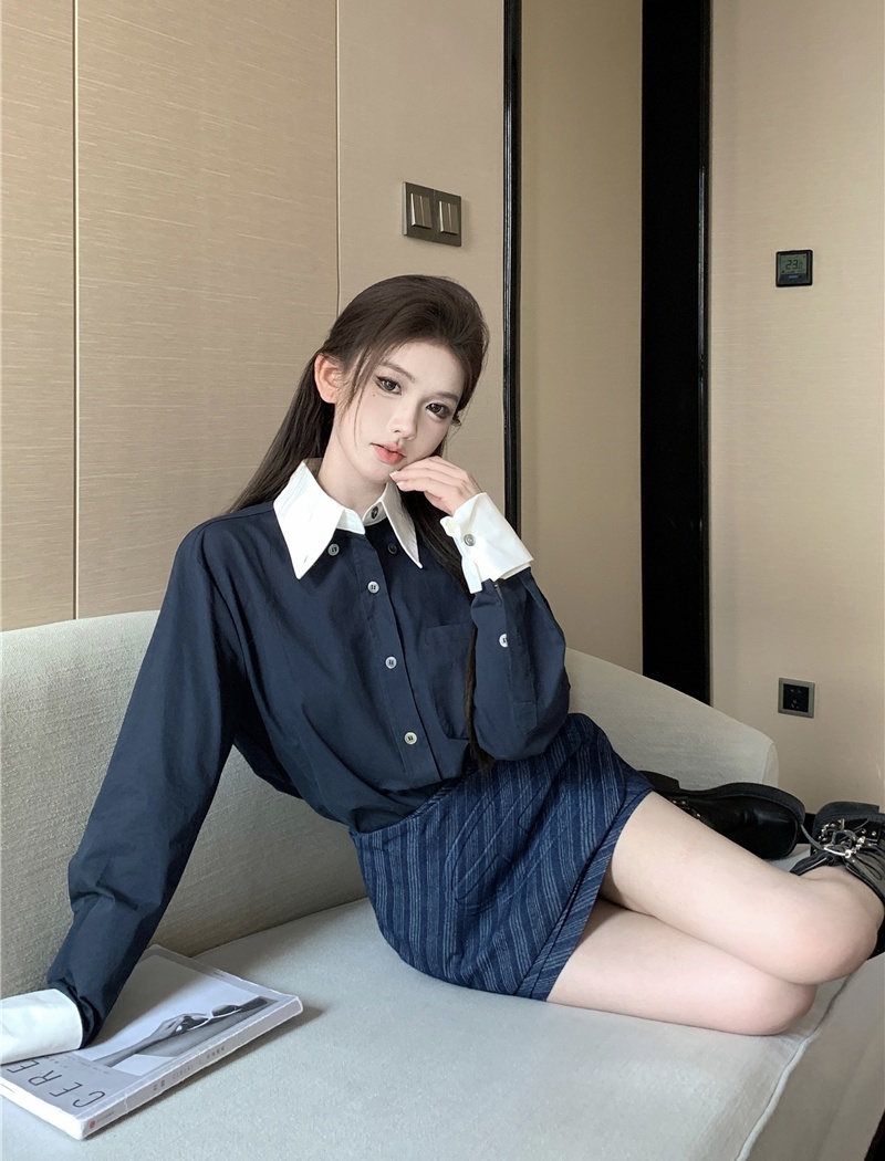 Autumn long sleeve cotton shirt cuff mixed colors tops