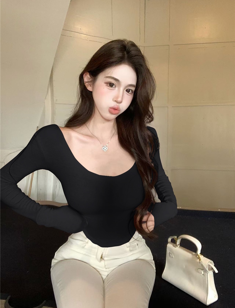 Bottoming U-neck long sleeve T-shirt tight short tops