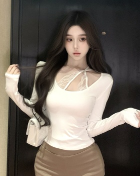 Long sleeve enticement sexy tops lace bottoming T-shirt