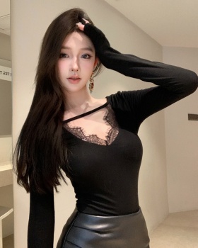 Sweet long sleeve T-shirt bottoming lace tops