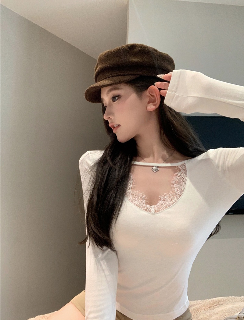 Sweet long sleeve T-shirt bottoming lace tops