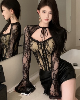 Slim lace pinched waist bottoming temperament tops