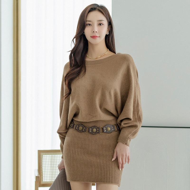 With belt horizontal collar T-back hip dress for women