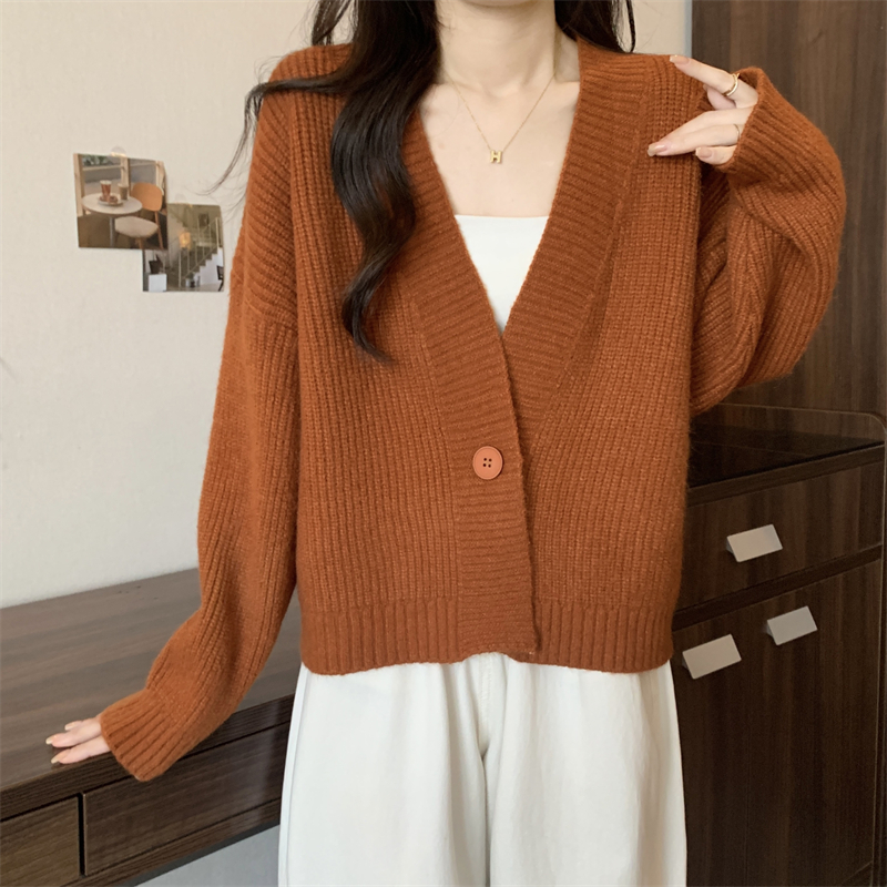 Lazy knitted autumn and winter sweater red V-neck coat