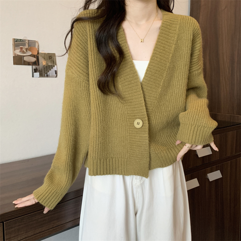 Lazy knitted autumn and winter sweater red V-neck coat