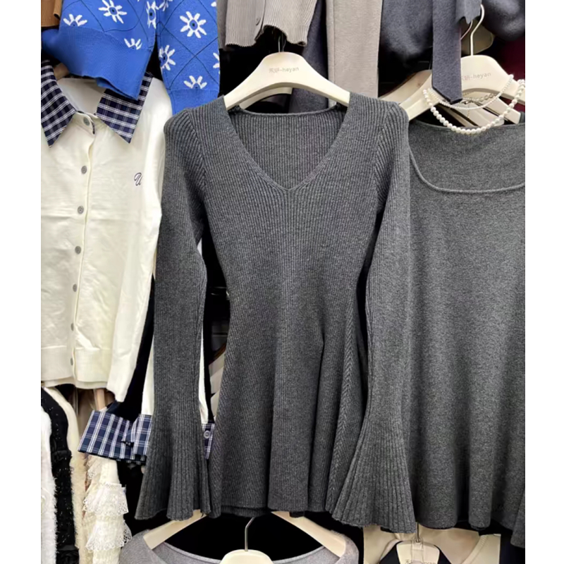 Autumn and winter bottoming tops V-neck sweater for women