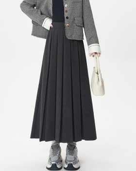 Autumn and winter woolen A-line long pleated skirt