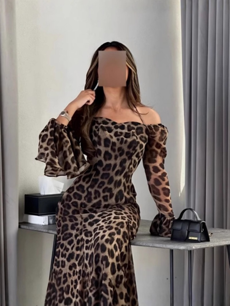 Chiffon leopard sexy dress for women