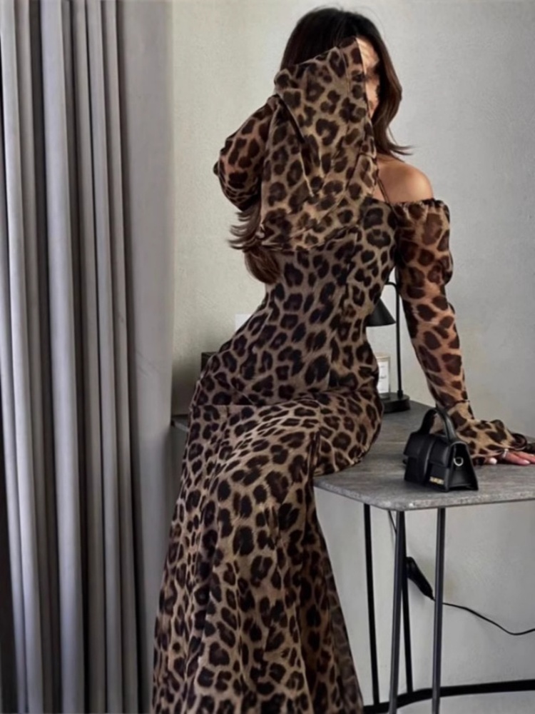 Chiffon leopard sexy dress for women