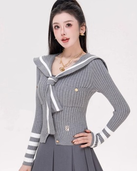 Autumn and winter college style coat navy collar lazy sweater