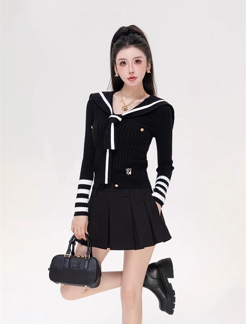 Autumn and winter college style coat navy collar lazy sweater