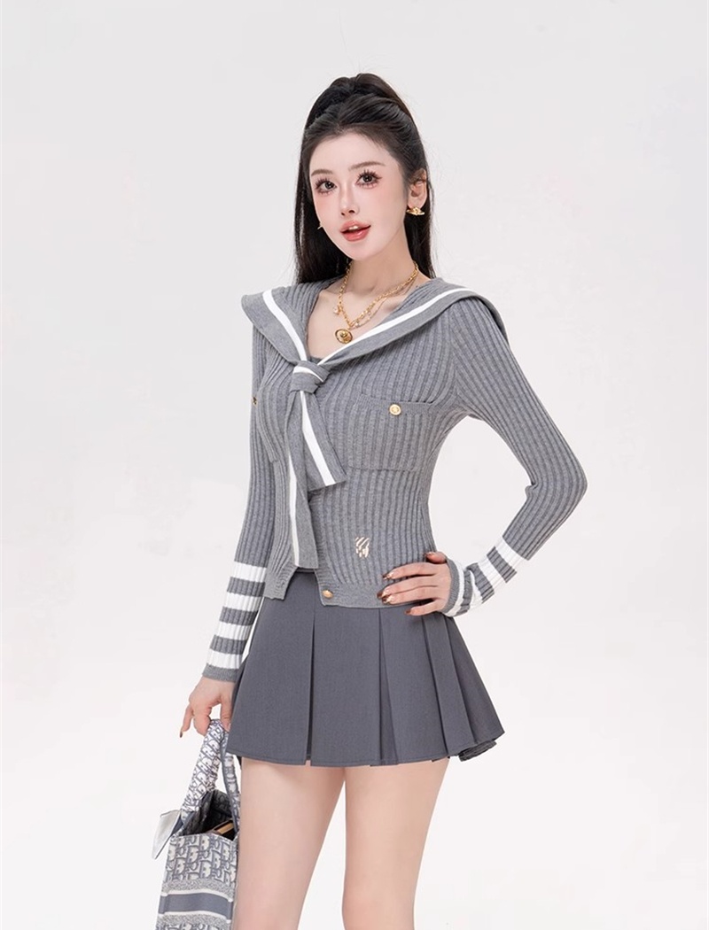 Autumn and winter college style coat navy collar lazy sweater