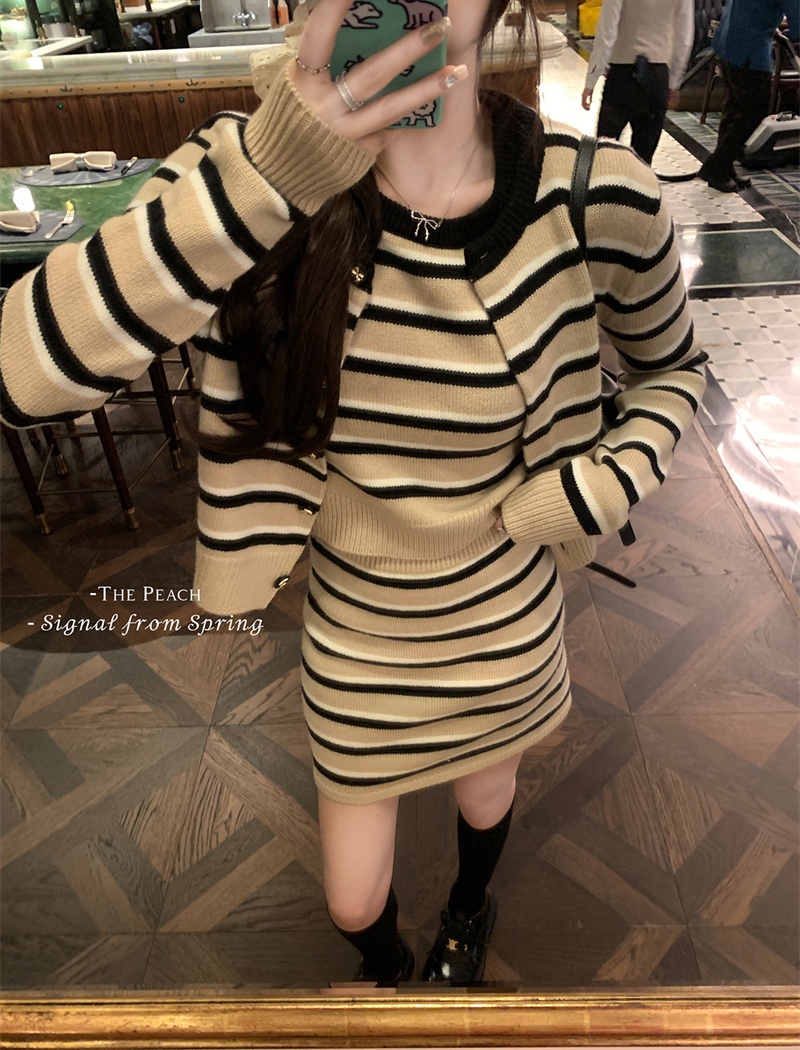 Stripe sweater spring cardigan 3pcs set for women