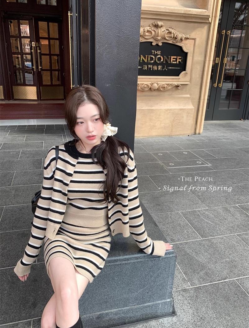 Stripe sweater spring cardigan 3pcs set for women