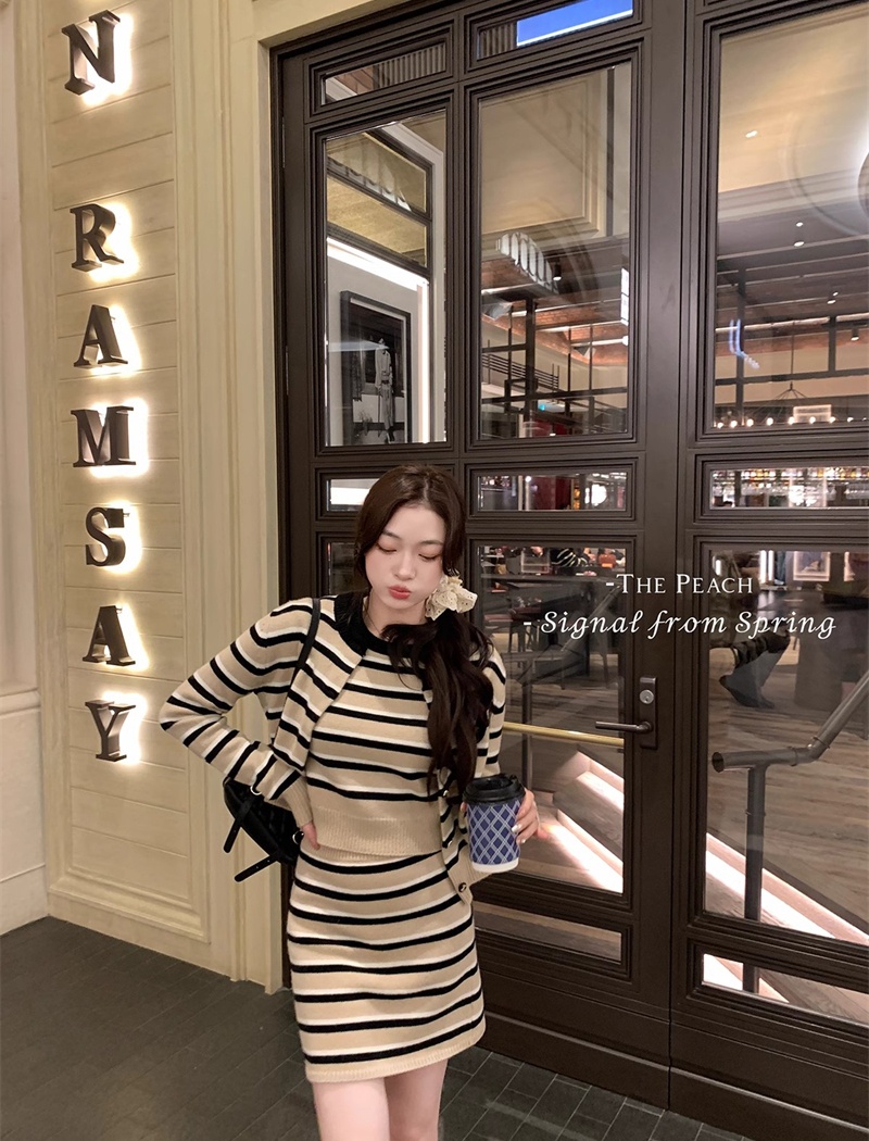 Stripe sweater spring cardigan 3pcs set for women