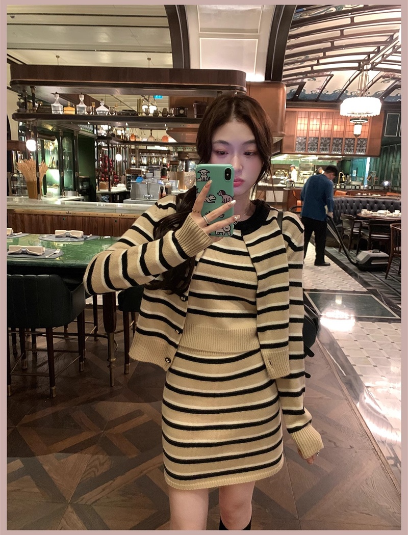 Stripe sweater spring cardigan 3pcs set for women