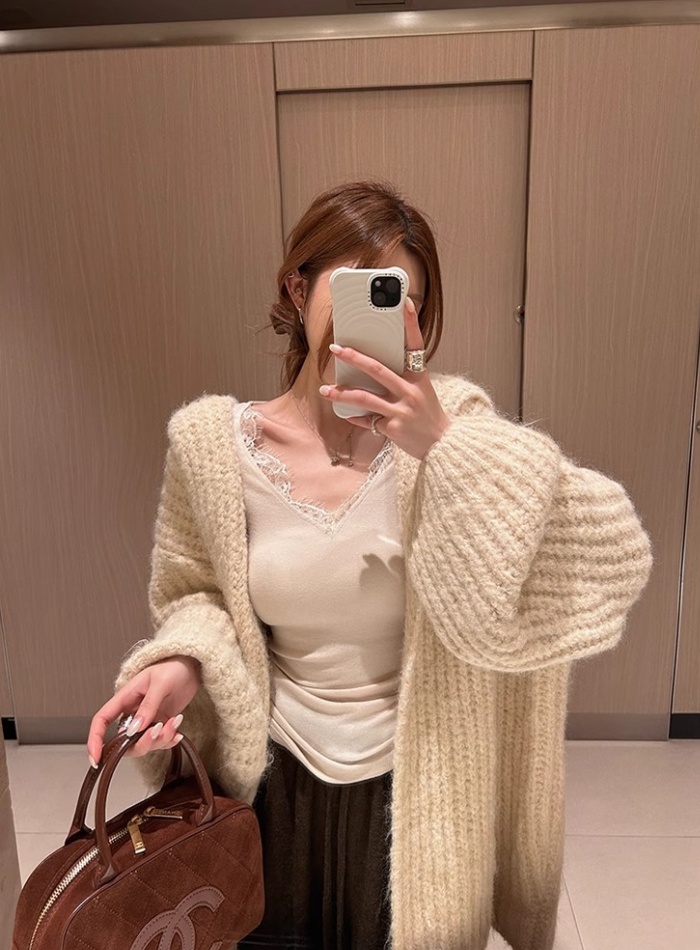 Loose soft sweater thick hooded cardigan