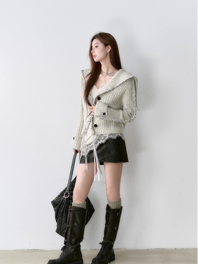 Loose large lapel coat streamer autumn cardigan for women