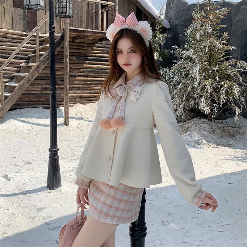 Autumn and winter coat short skirt 2pcs set for women