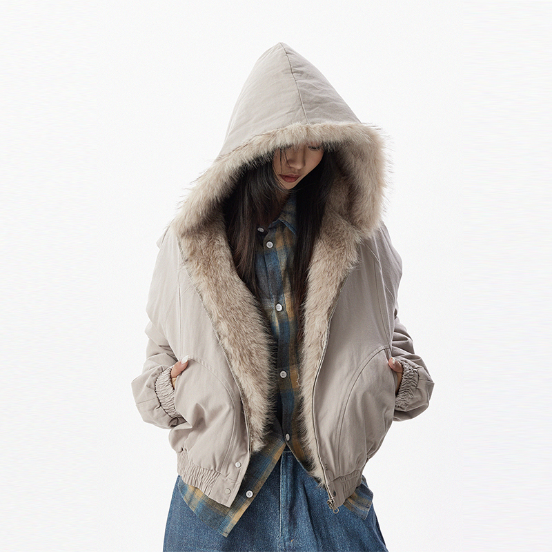 Retro winter plush coat thick hooded cotton coat for women