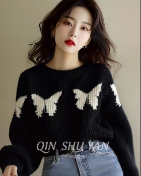 Black butterfly small shirt chanelstyle sweater for women