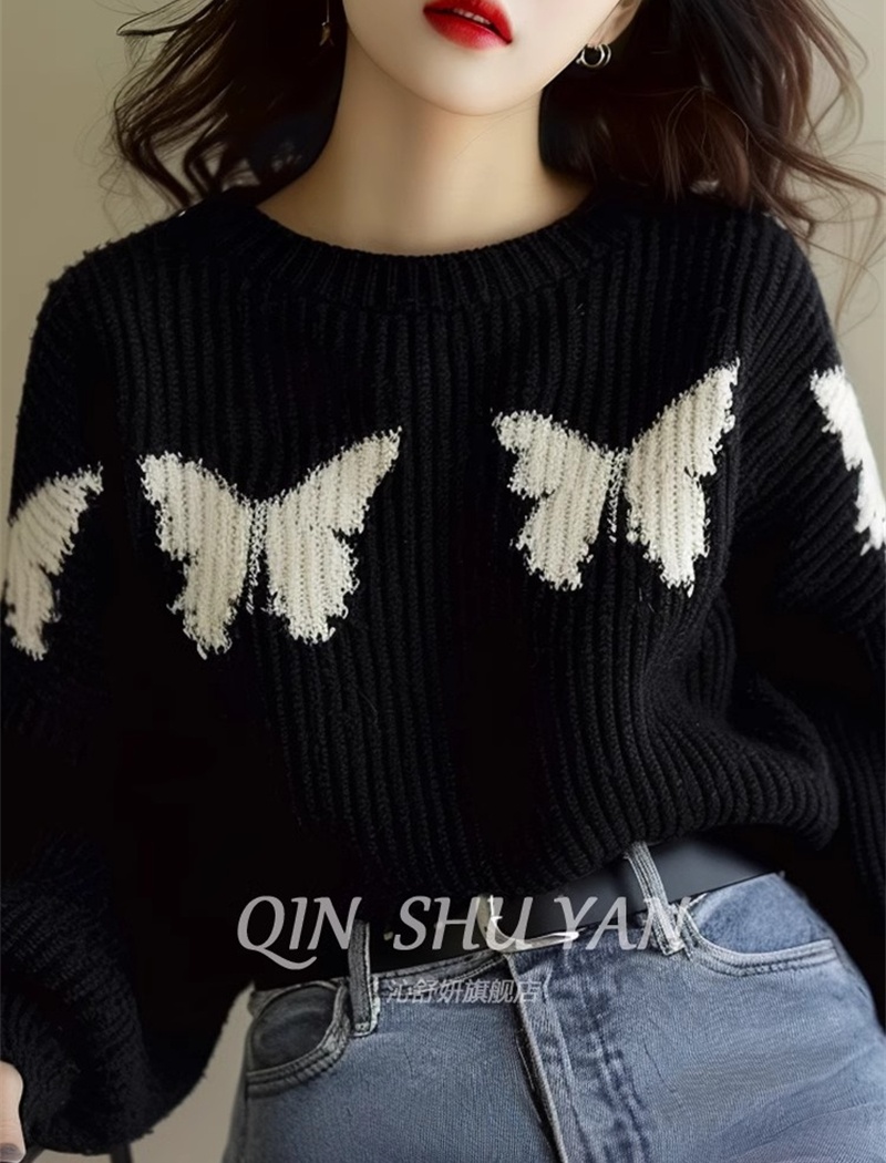 Black butterfly small shirt chanelstyle sweater for women