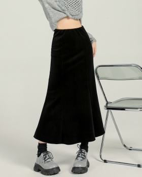 High waist package hip A-line black slim skirt for women