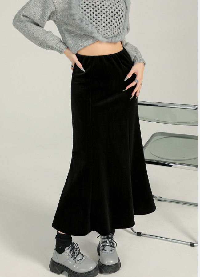 High waist package hip A-line black slim skirt for women