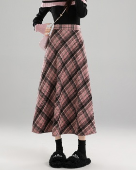 Autumn and winter plaid woolen long skirt for women