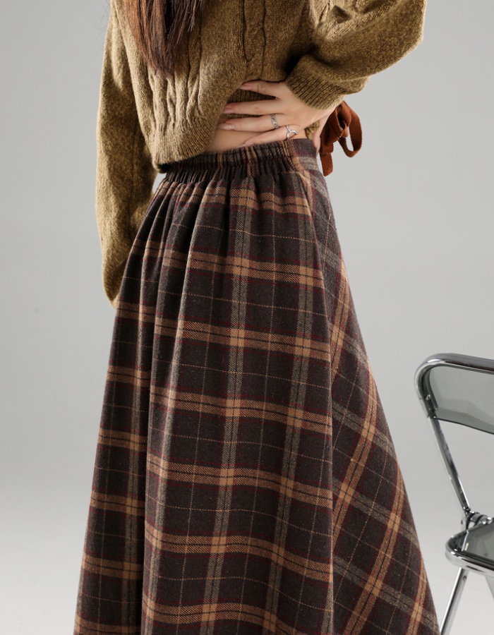 Autumn and winter plaid woolen long skirt for women