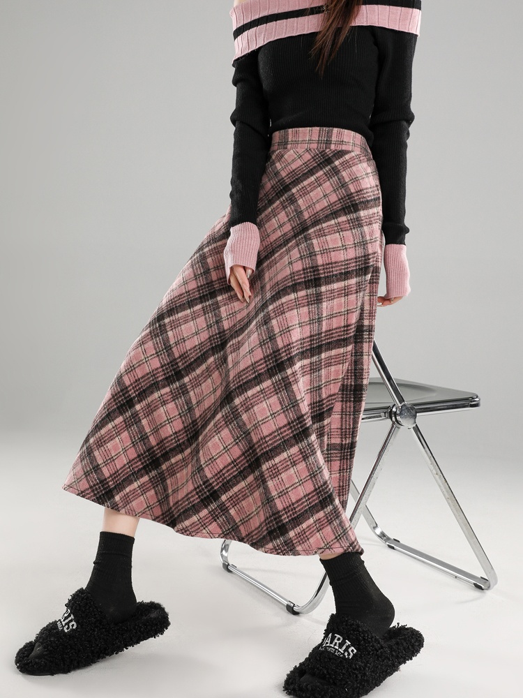 Autumn and winter plaid woolen long skirt for women