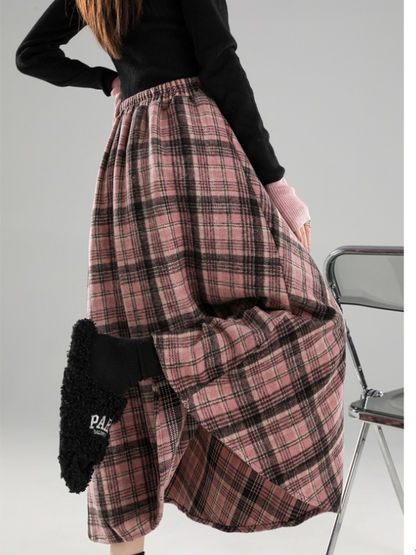 Autumn and winter plaid woolen long skirt for women