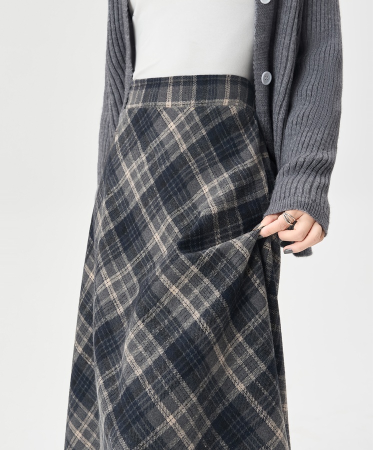 Plaid autumn and winter loose high waist skirt