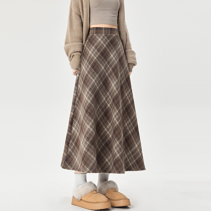 Plaid autumn and winter loose high waist skirt