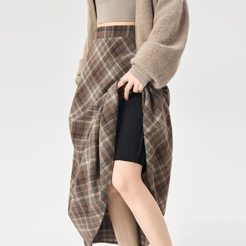 Plaid autumn and winter loose high waist skirt