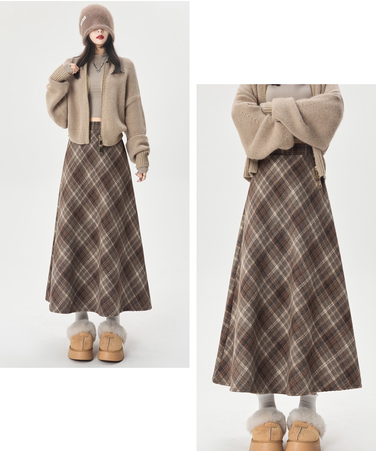 Plaid autumn and winter loose high waist skirt