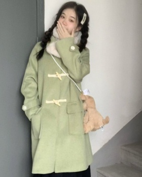 Retro splice overcoat college style long woolen coat