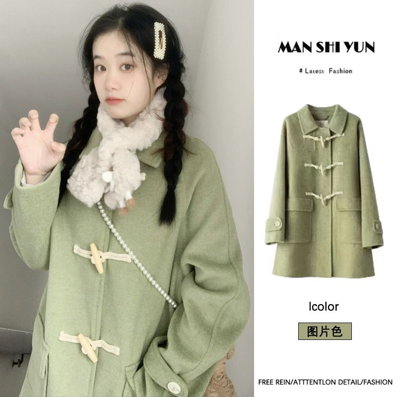 Retro splice overcoat college style long woolen coat