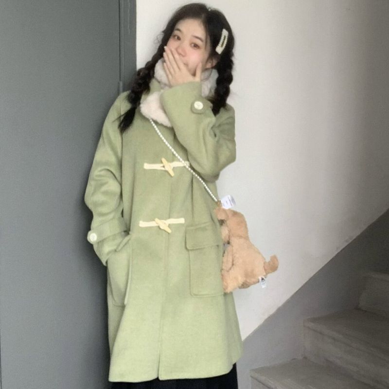 Retro splice overcoat college style long woolen coat