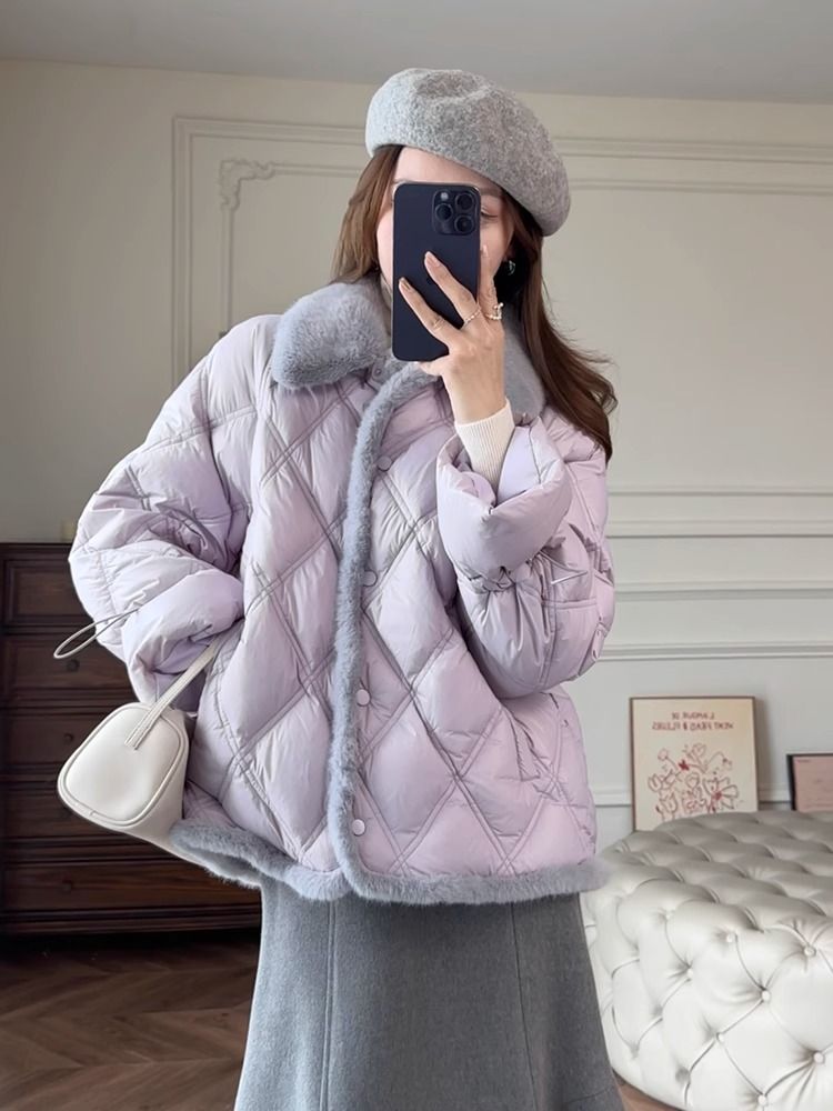 Fashion quilted cotton coat purple autumn coat for women