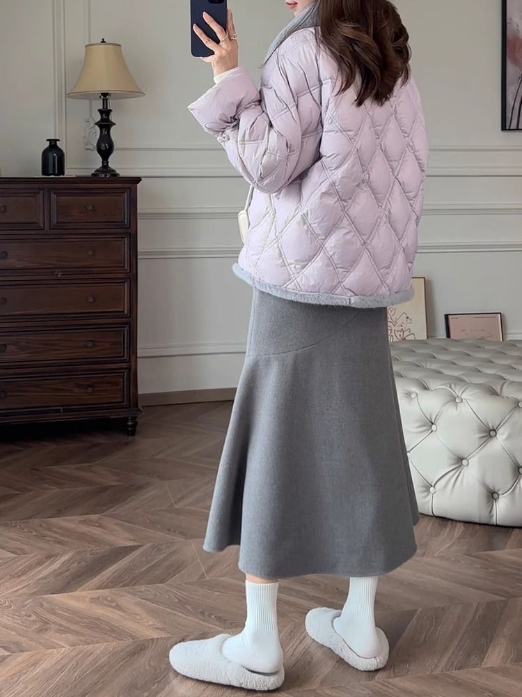 Fashion quilted cotton coat purple autumn coat for women