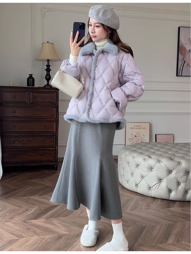 Fashion quilted cotton coat purple autumn coat for women