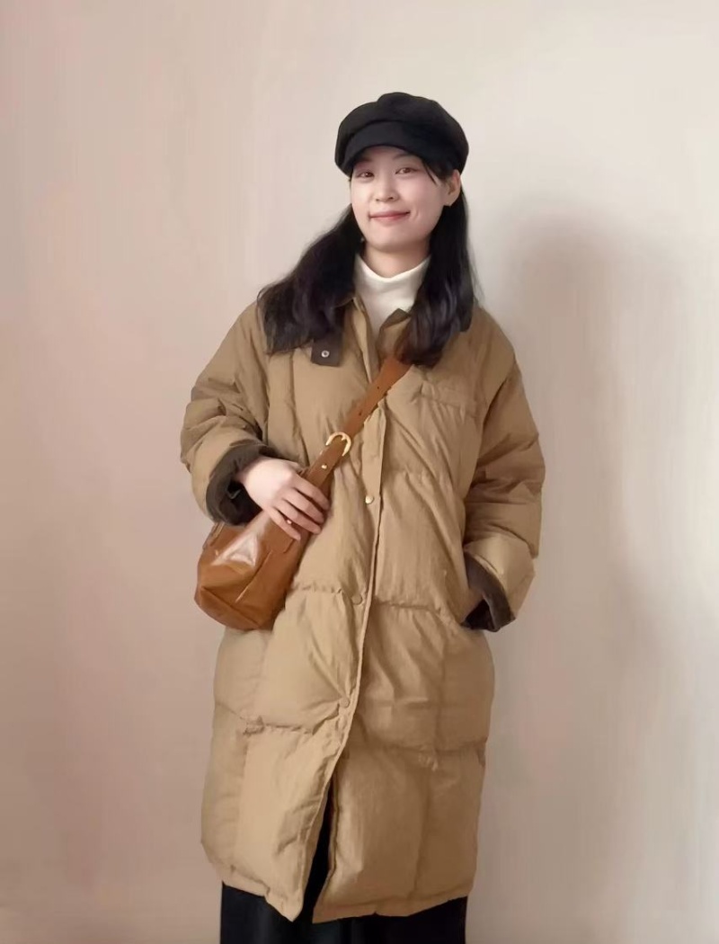 Lapel long corduroy coat Western style down loose cotton coat