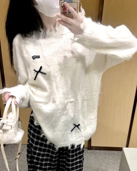 Pullover lazy sweater long sleeve bow tops