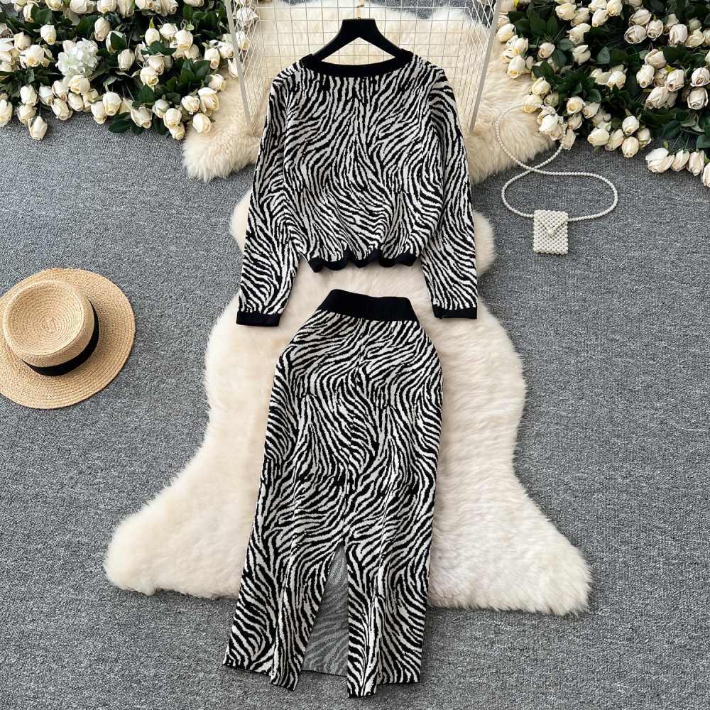 Ladies cardigan high waist sweater 2pcs set for women