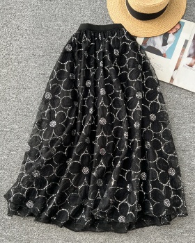 Embroidery tender high waist sequins skirt for women