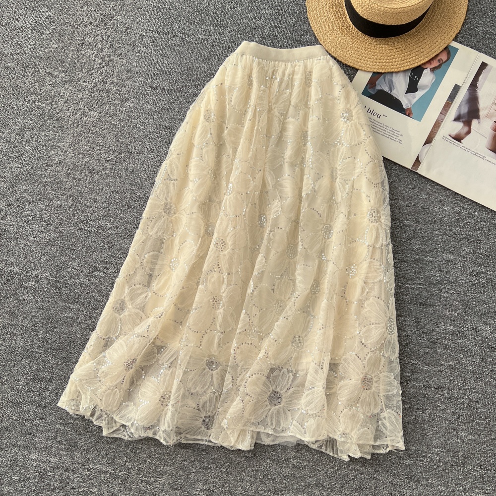 Embroidery tender high waist sequins skirt for women