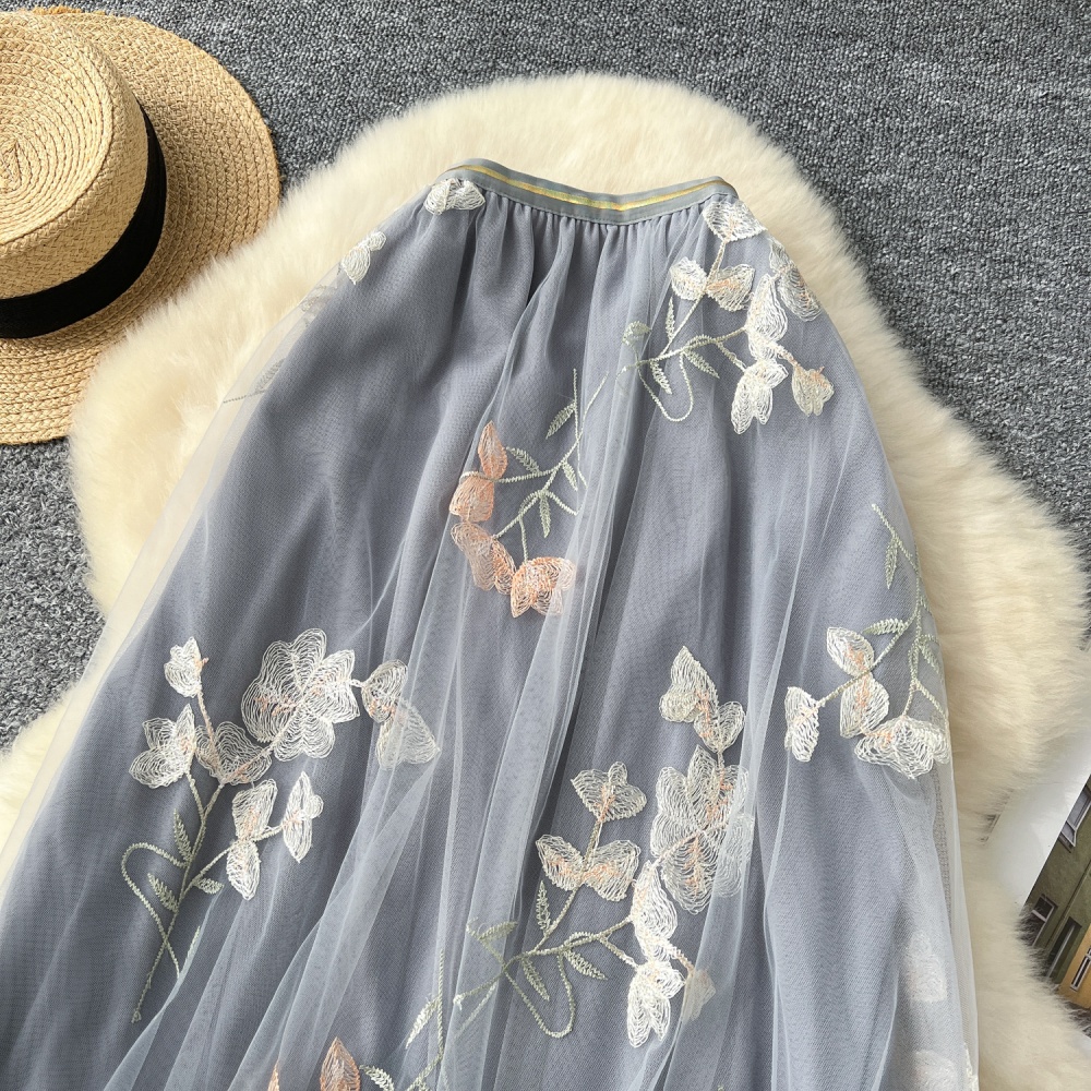 Flowers slim A-line embroidery France style lady skirt